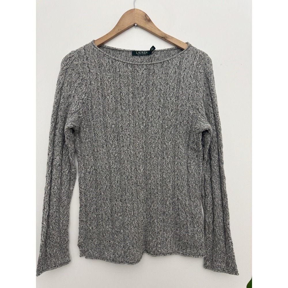 Lauren Ralph Lauren Classics Women's Gray Knit LS Pullover Sweater Sz‎ L NWT